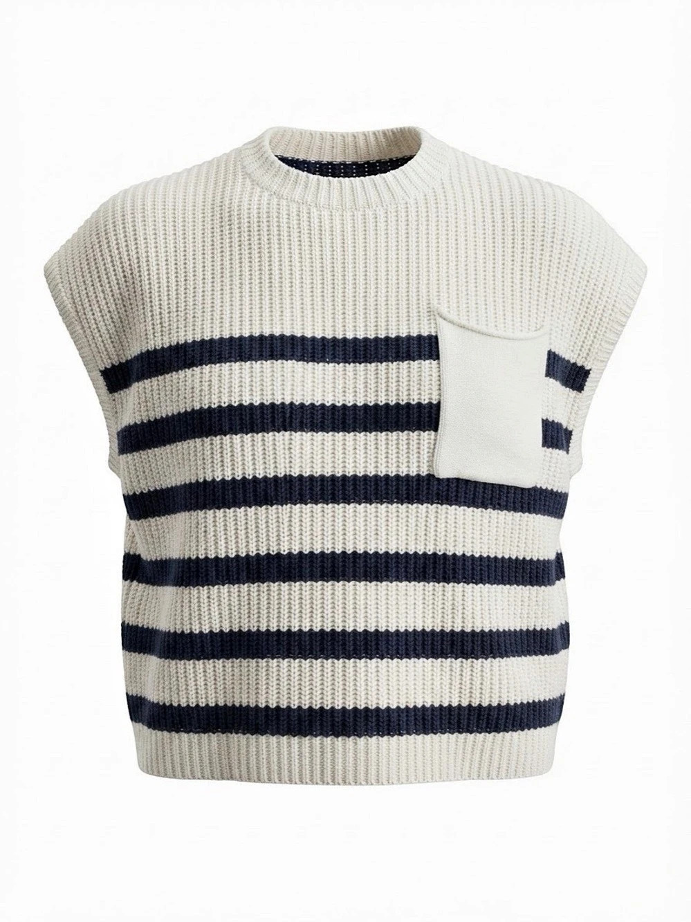 ZENANA Striped Sweater Vest Striped Crewneck Sweater Vest in Cream & blue